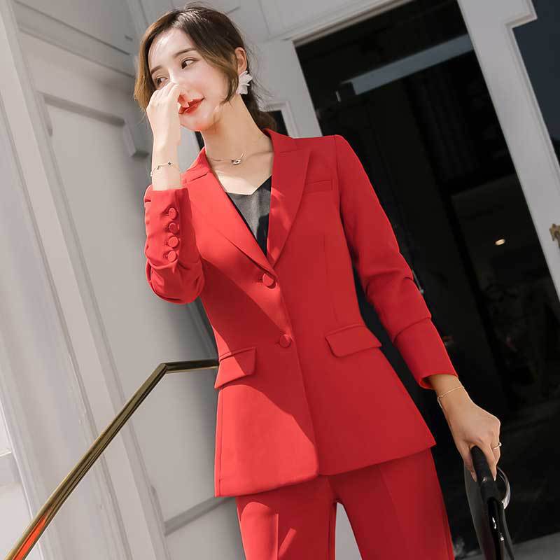 Red Women's Suit Set - Fashionable Work Attire 2020
