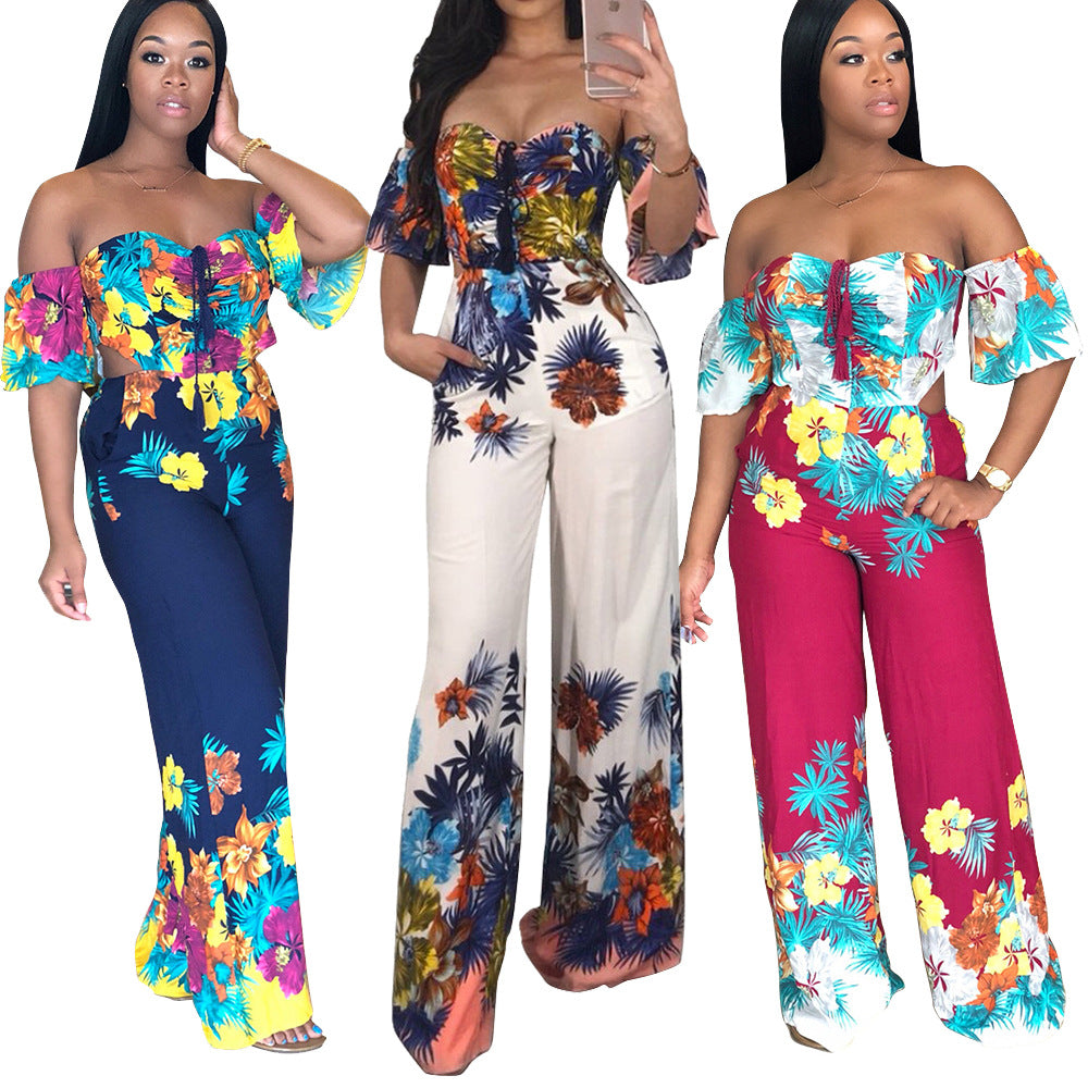 Backless Printed Jumpsuit - Women's Fashion Outfit