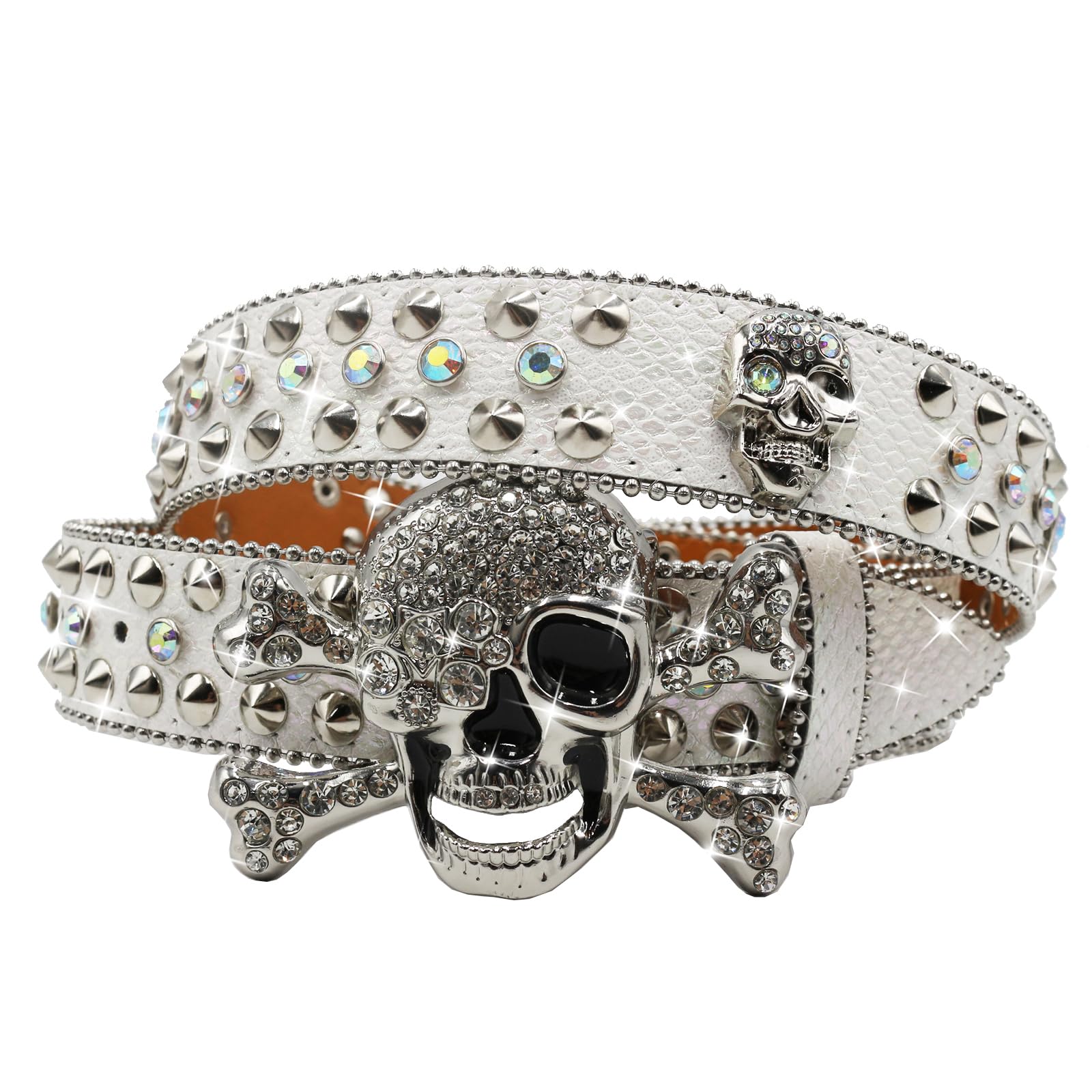 EVERBLTING Rhinestone Skull Belt for Men Women Studded Belts Skull Rhinestone Belt Men Women Bling Stylish Belt Cowgirl Belts