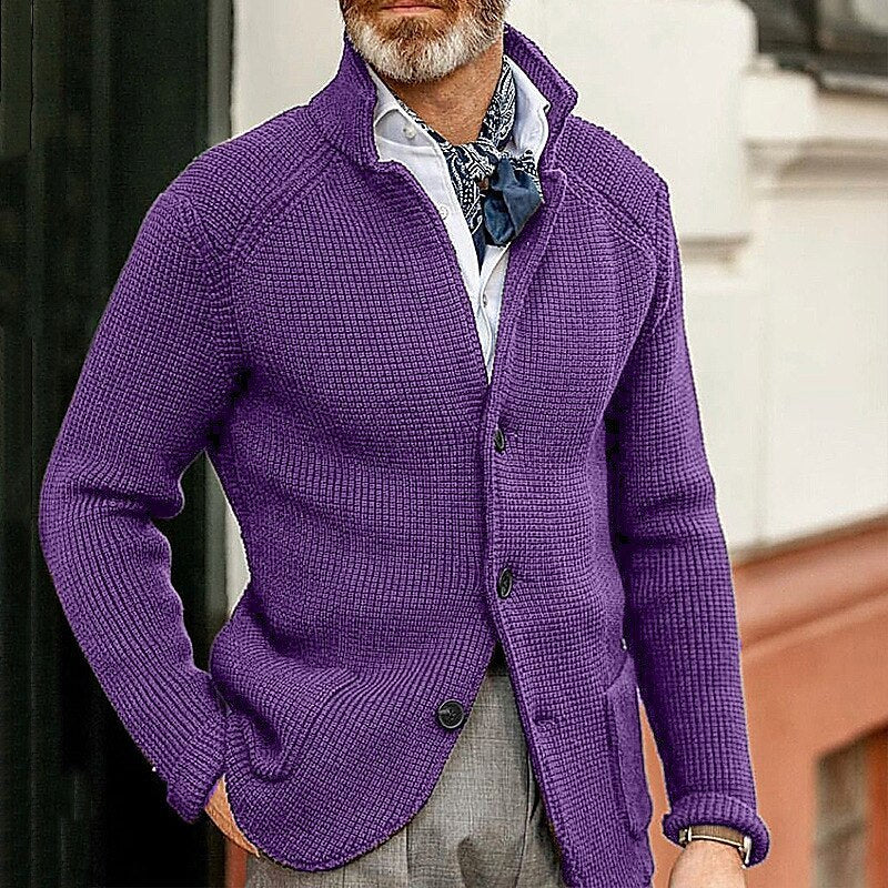Men's Knitted Jacket with Stand Up Collar Cardigan