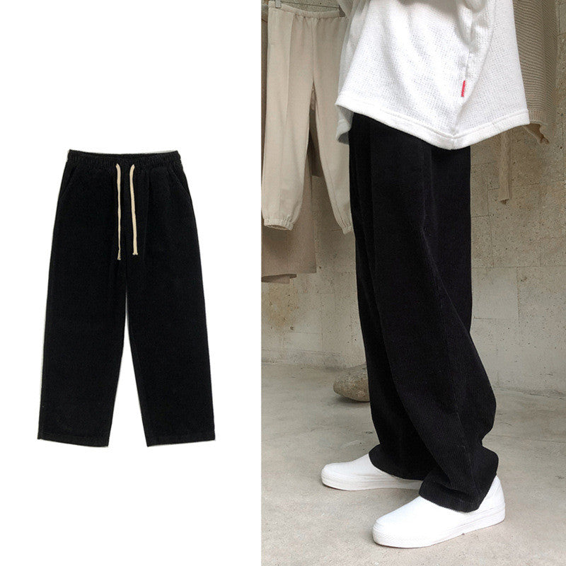 Trendy Loose Fit Corduroy Straight-Leg Trousers Karis Fashions