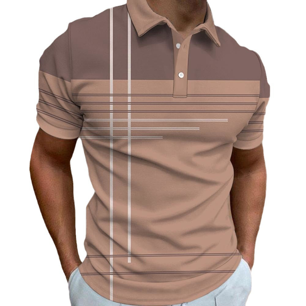 Men's 3D Digital Print Fashion Striped Polo Shirt