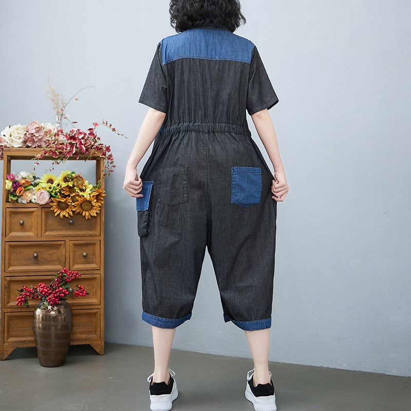 Women's Drawstring Denim Jumpsuit Fashion Outfit