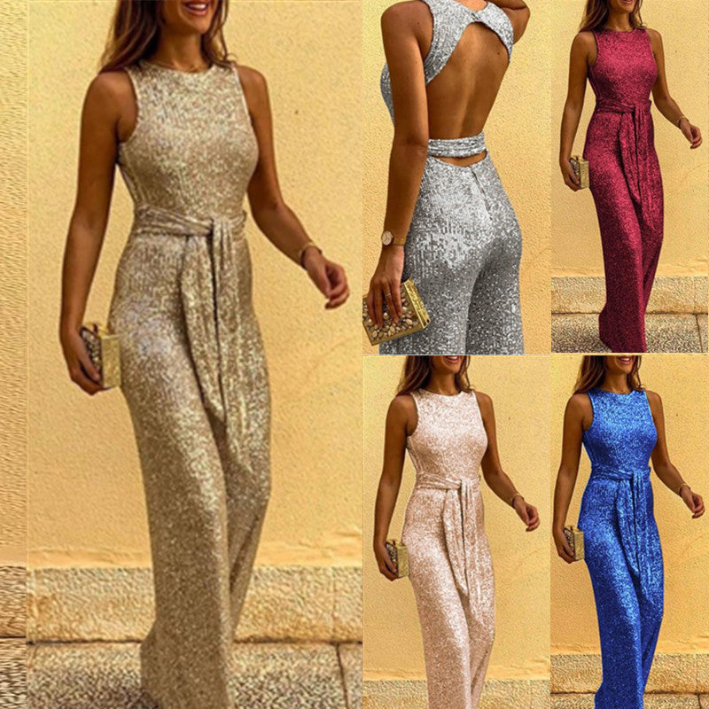 2024 Women's Sleeveless Sequin Jumpsuit Outfit