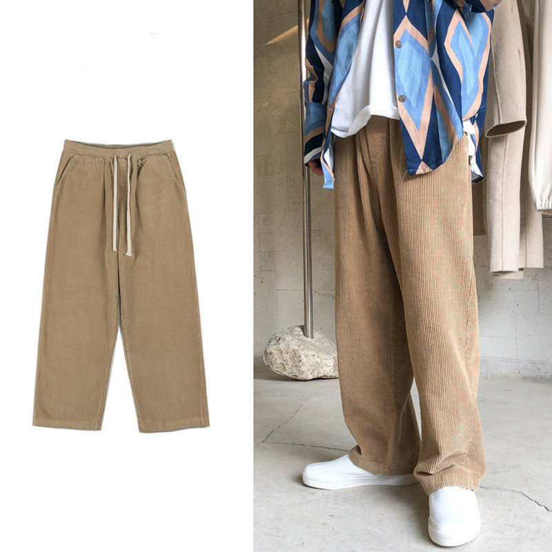 Trendy Loose Fit Corduroy Straight-Leg Trousers Karis Fashions