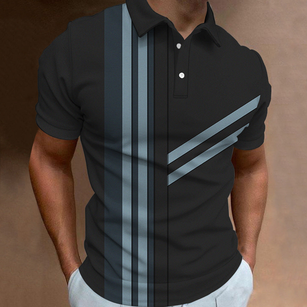 Men's 3D Digital Print Fashion Striped Polo Shirt
