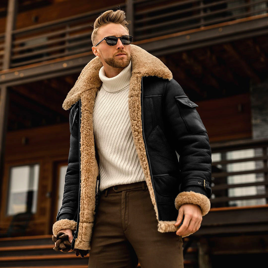 Men's Plush Thickened Mid-Length Coat - Large Size