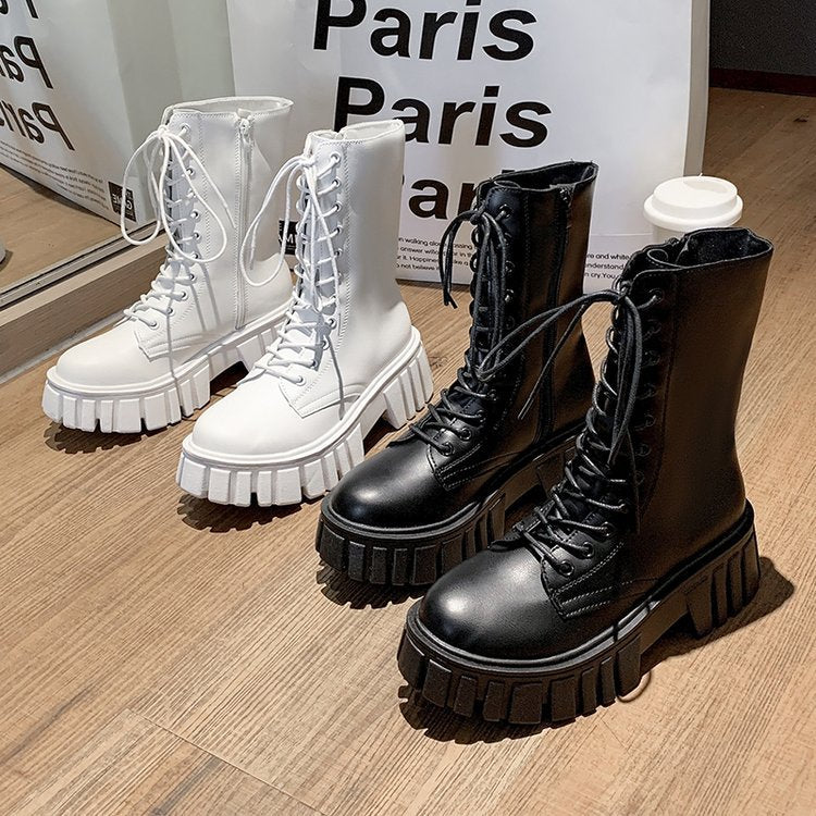 British Style Thick-soled Cross-strap Martin Boots