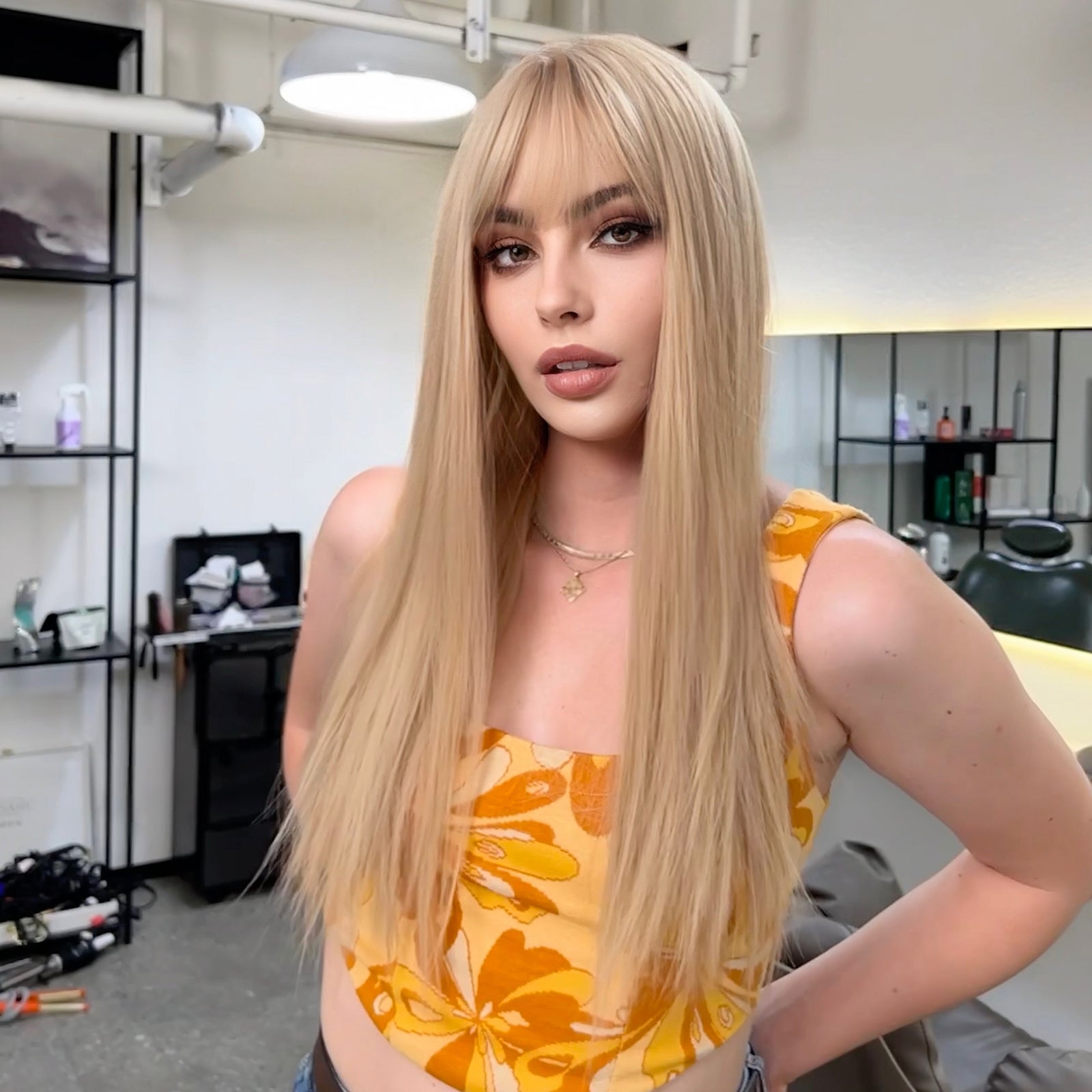 Qi Bangs Yellow Gradient Long Straight Cosplay Wig Set