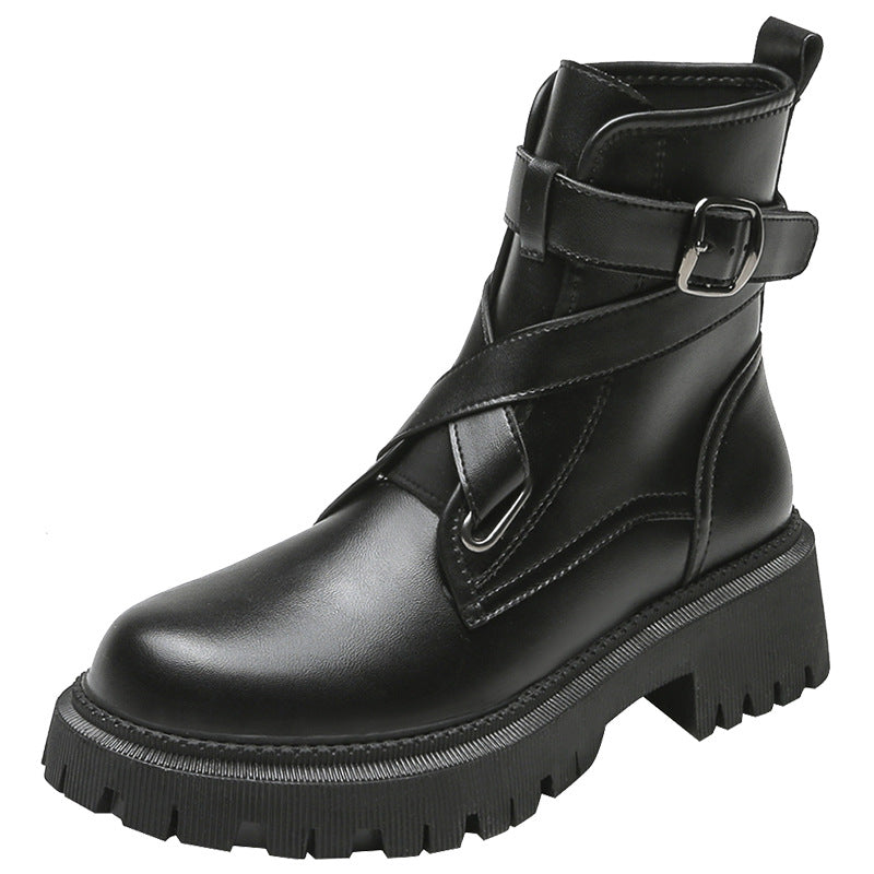 Women's Leather Martin Boots - Thick-Soled Short Style