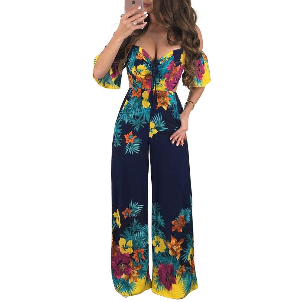 Backless Printed Jumpsuit - Women's Fashion Outfit