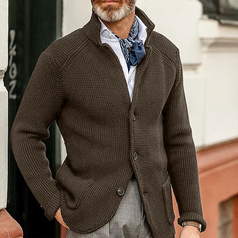 Men's Knitted Jacket with Stand Up Collar Cardigan