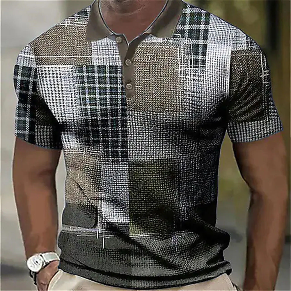 Men's 3D Digital Print Fashion Striped Polo Shirt