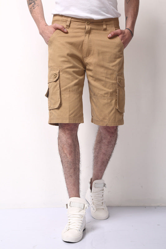 Men's Casual Cotton Cargo Shorts, Loose Fit Beach Pants