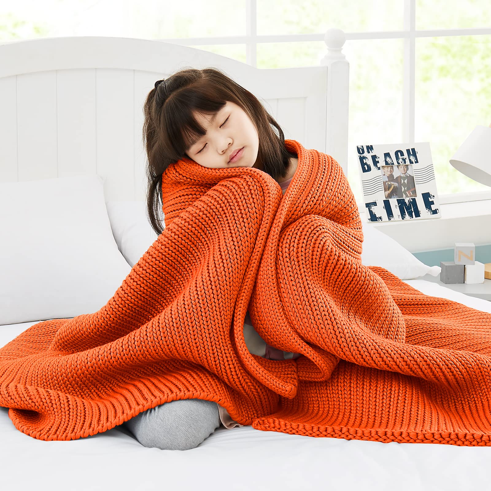 Guohaoi Knitted Weighted Blanket(Orange 50"x60" 7lbs)Home Décor Cooling Throw Blanket for Hot SleepersHand Made Chunky Knit Heavy Blanket Use on Twin Size Bed Karis Fashions
