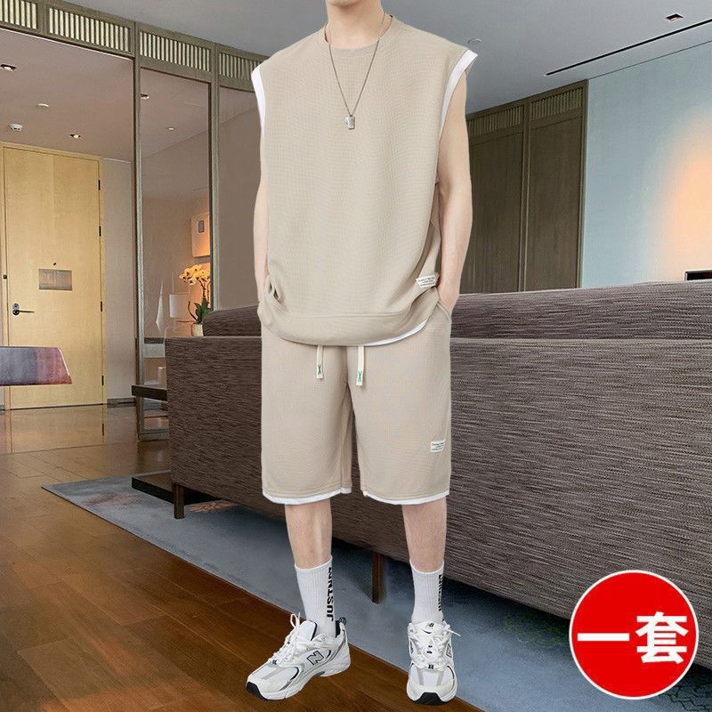 Men's Summer Waffle Set - Casual Sleeveless Outfit