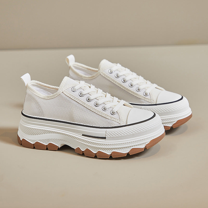 Women's Breathable Canvas Shoes - Thick-Soled Casual Wear